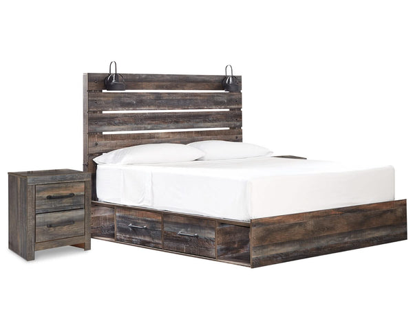 Cama Drystan King con almacenamiento y dos mesitas de noche