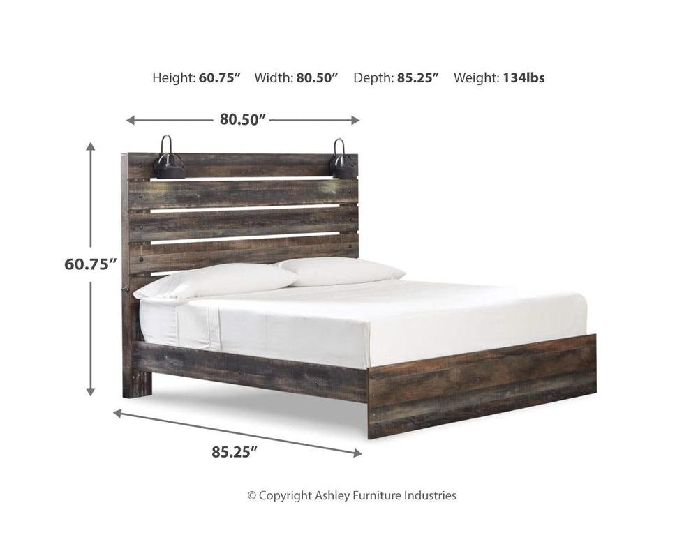 Cama Drystan King con paneles, tocador, espejo y mesita de noche