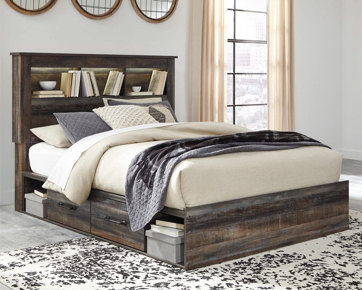Cama Queen con estantería y 4 cajones Drystan