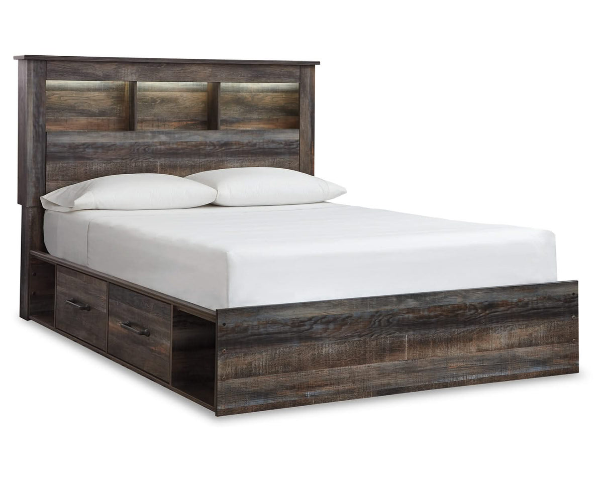 Cama Queen con librería Drystan y 2 cajones de almacenamiento