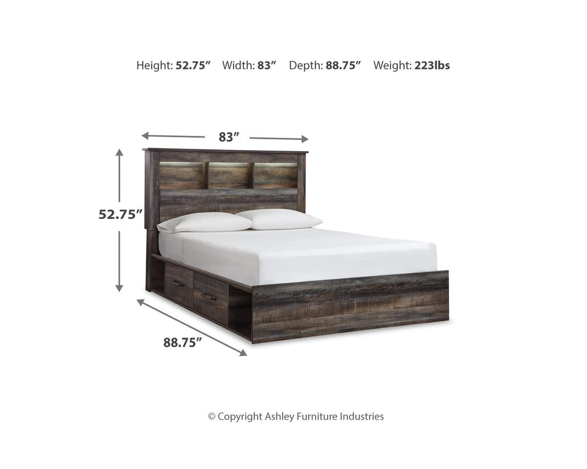 Cama Queen con librería Drystan y 2 cajones de almacenamiento