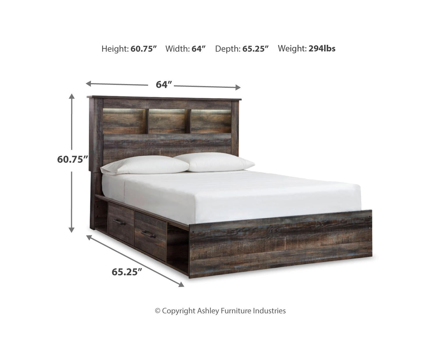 Drystan Queen Bookcase Storage Bed, Dresser, Mirror, Chest and 2 Nightstands