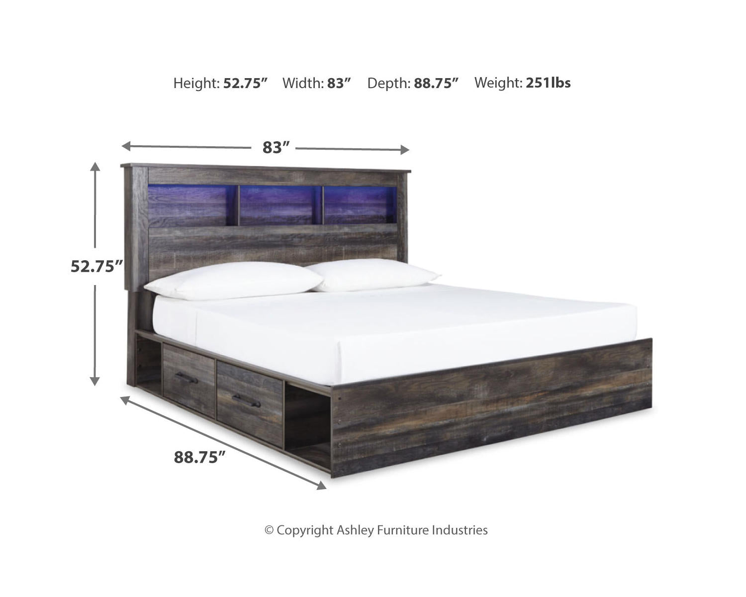Drystan King Bookcase Bed with 2 Storage Drawers