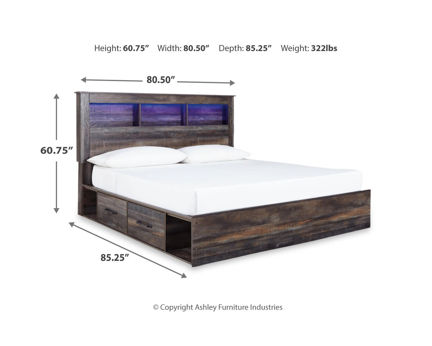 Drystan King Bookcase Bed with 4 Storage Drawers