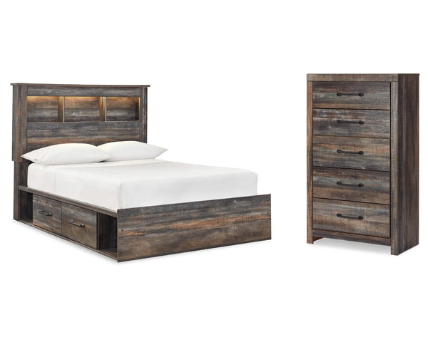 Cama y cómoda con estantería completa de almacenamiento Drystan