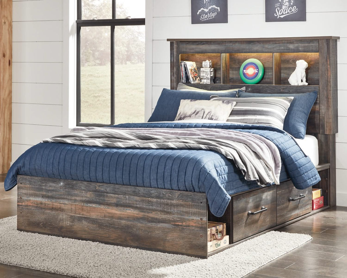 Cama con estantería completa Drystan con 2 cajones de almacenamiento