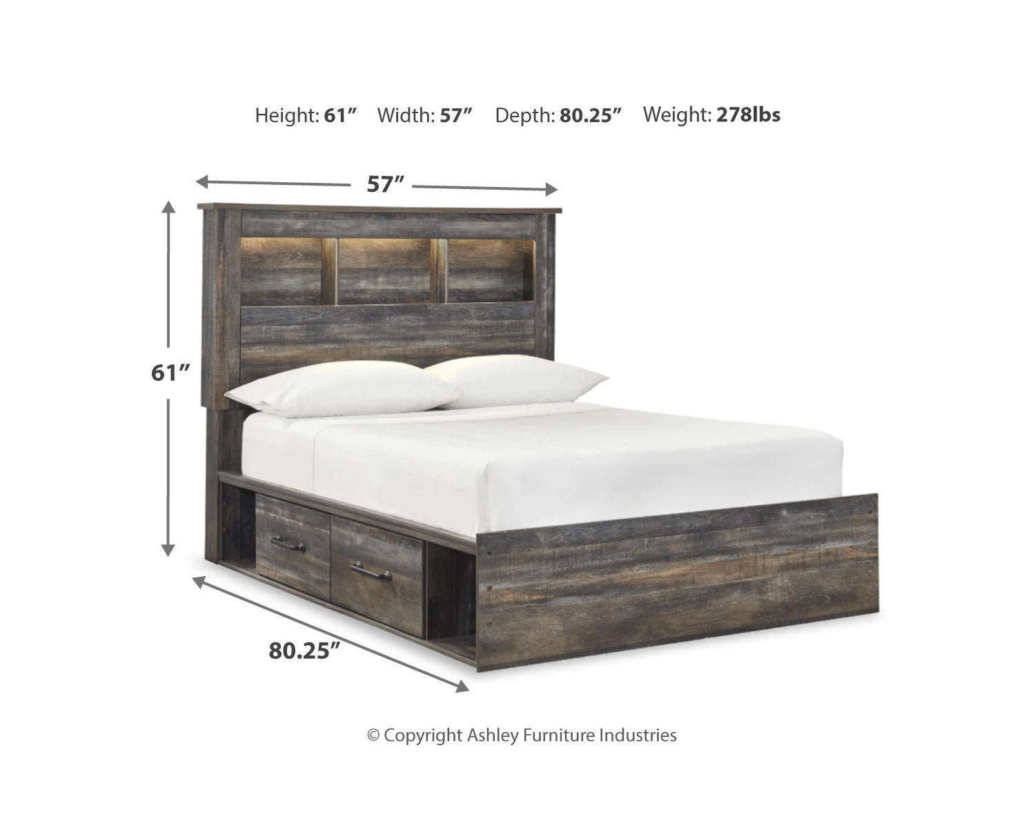 Drystan Full Bookcase Bed with 2 sided Storage, Dresser and Nightstand