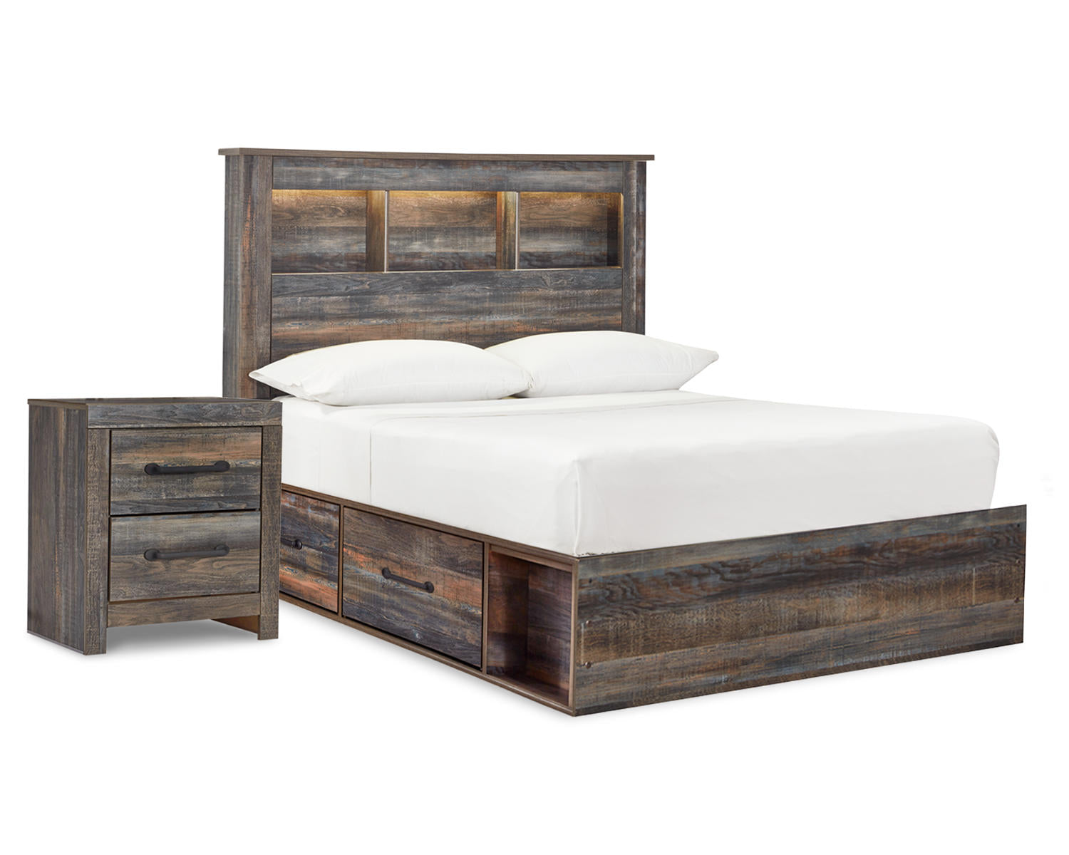 Drystan Full Bookcase Bed with 2 Sided Storage and Nightstand