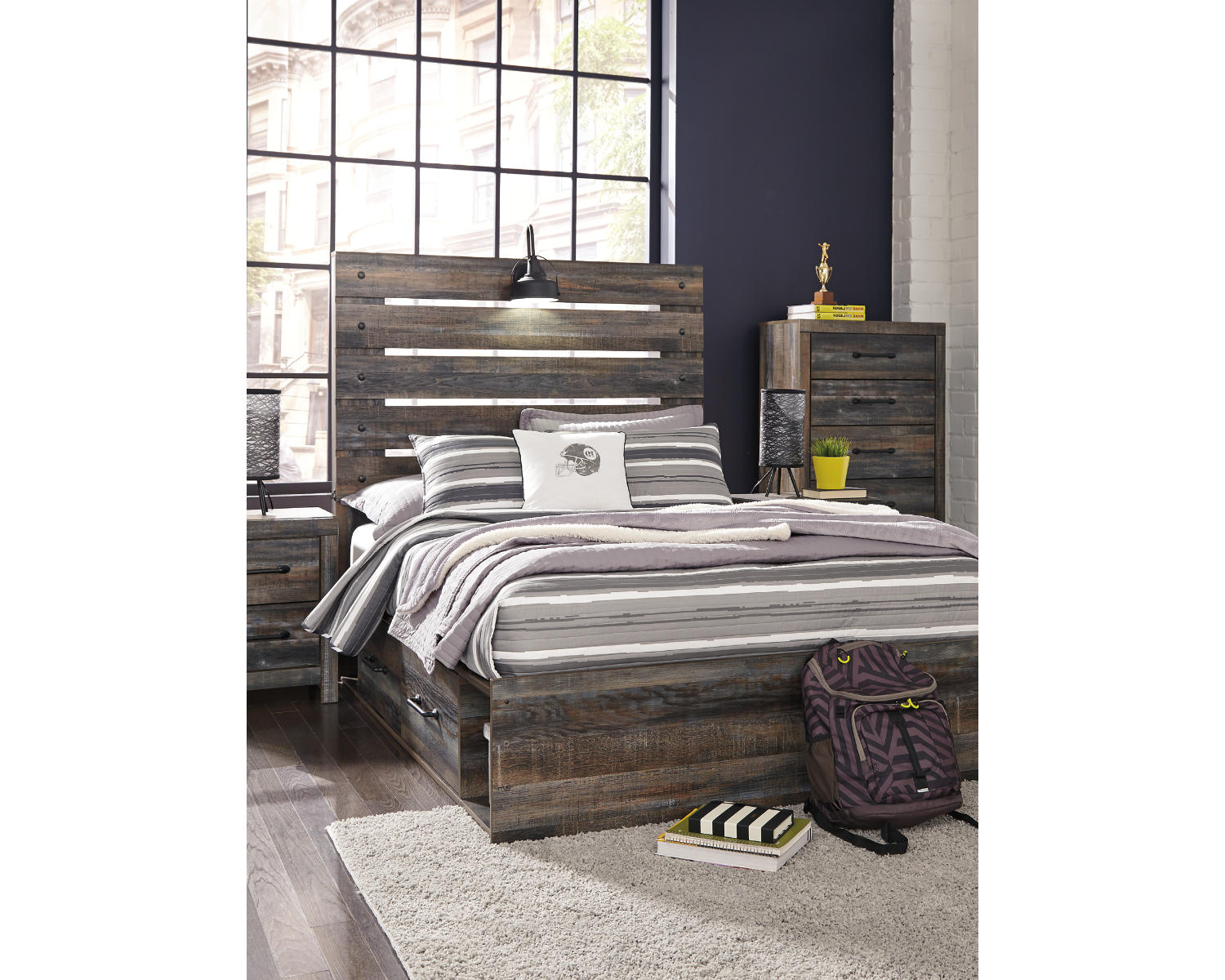 Drystan Full Panel Bed with 4 Storage Drawers