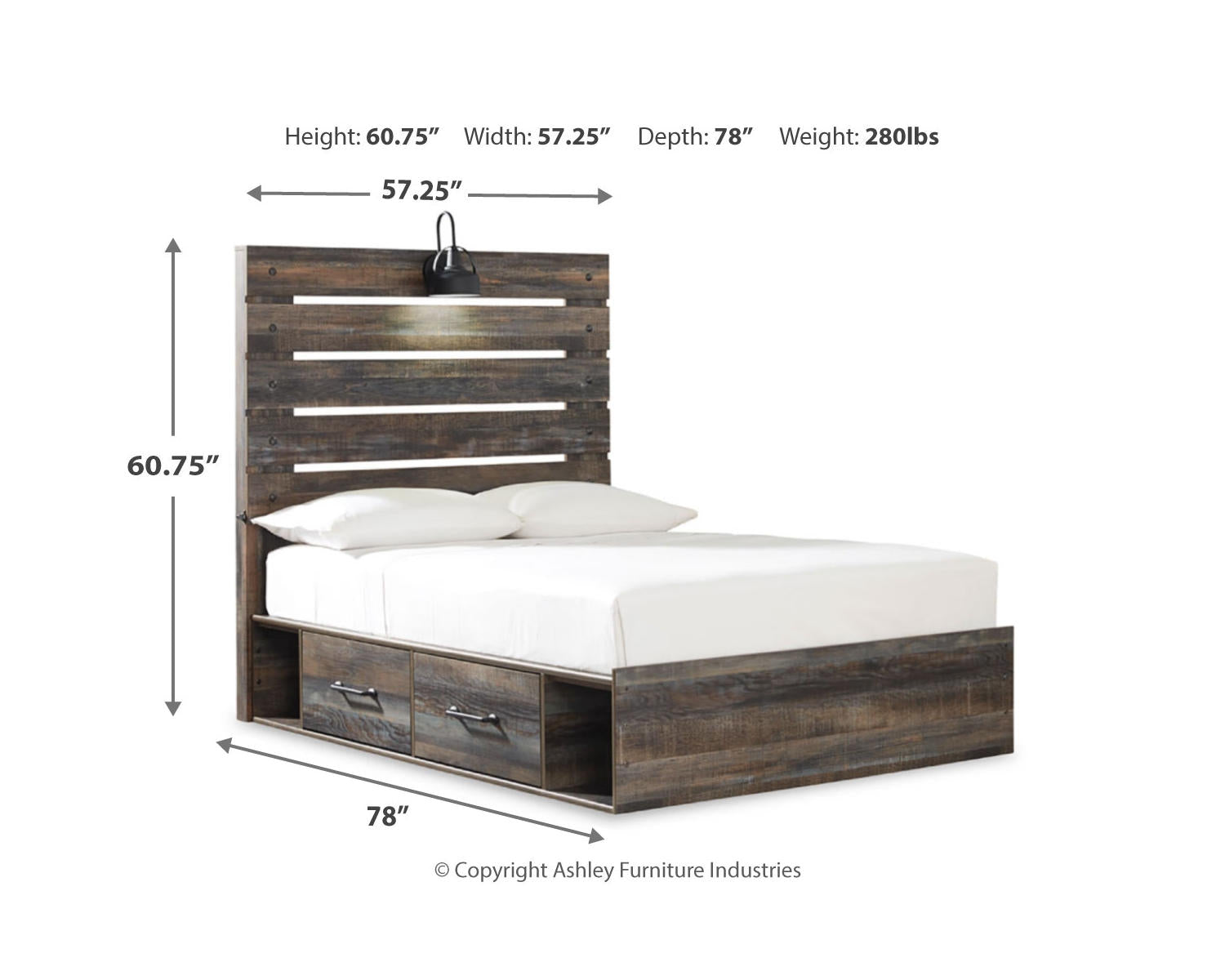Drystan Full Panel Bed with 4 Storage Drawers