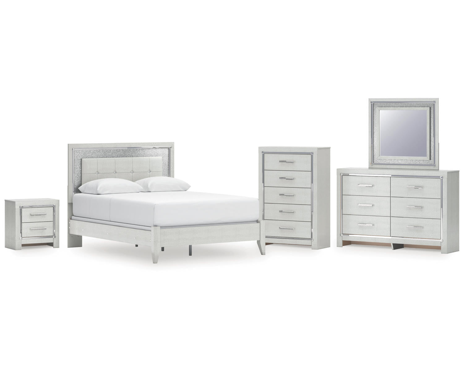 Zyniden Queen Panel Bed, Dresser, Mirror, Chest and Nightstand