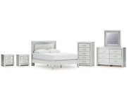 Zyniden Queen Upholstered Panel Bed, Dresser, Mirror, Chest and 2 Nightstands