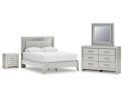 Zyniden Queen Upholstered Panel Bed, Dresser, Mirror and Nightstand