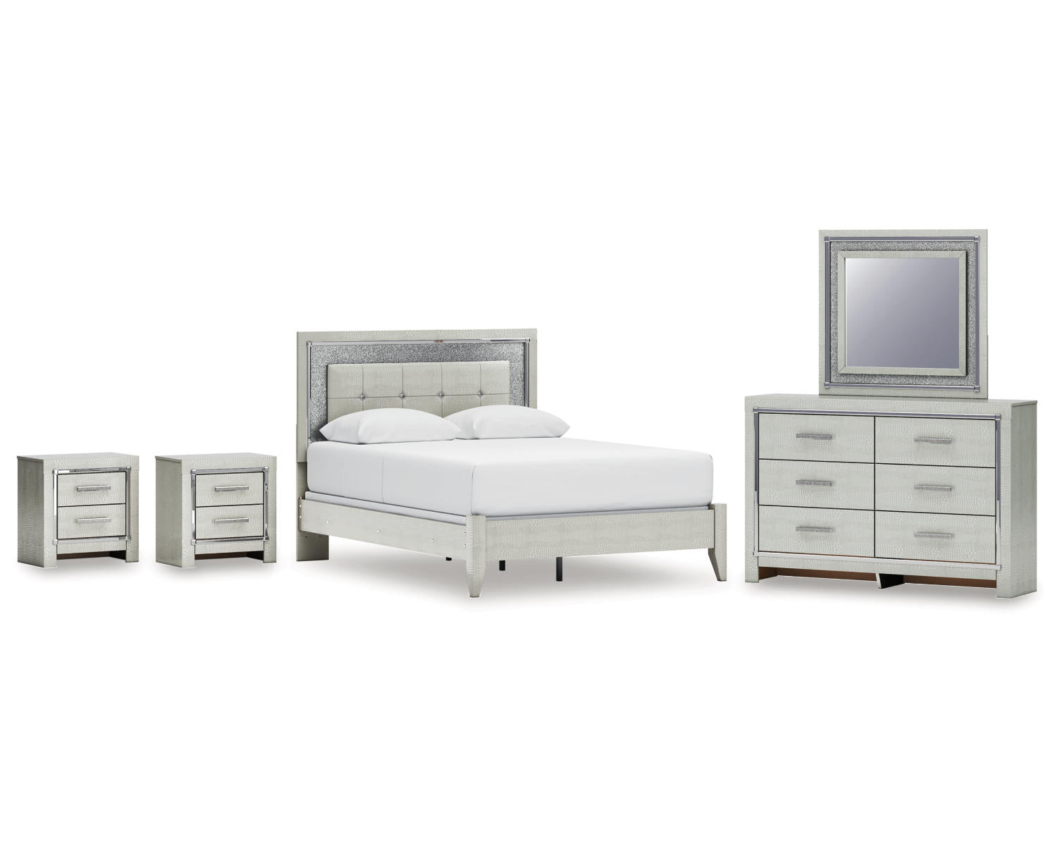 Zyniden Queen Panel Bed, Dresser, Mirror and 2 Nightstands
