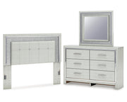 Zyniden Queen Upholstered Panel Headboard, Dresser and Mirror