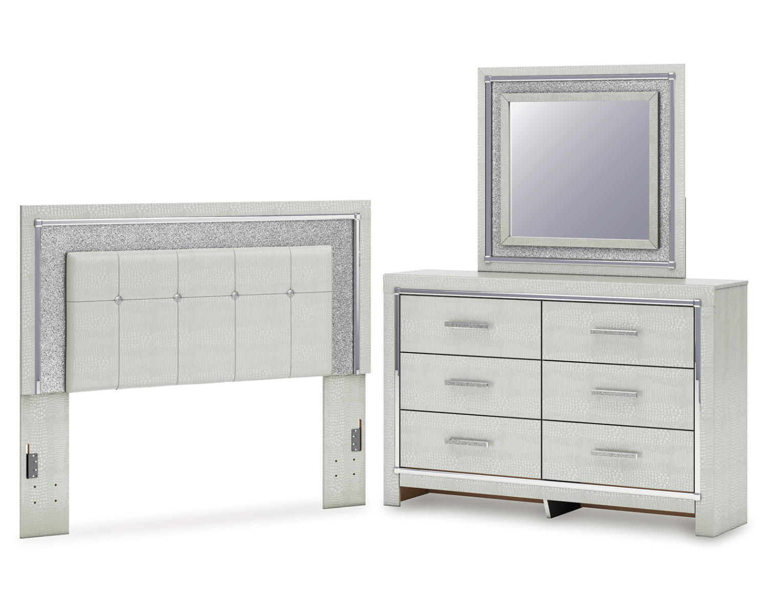 Zyniden Queen Upholstered Panel Headboard, Dresser and Mirror