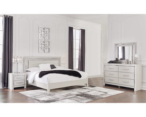 Cama King tapizada con paneles, tocador, espejo y mesita de noche Zyniden