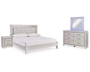 Cama King tapizada con paneles, tocador, espejo y mesita de noche Zyniden