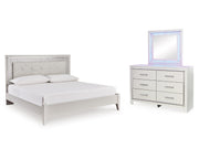 Zyniden King Upholstered Panel Bed, Dresser and Mirror