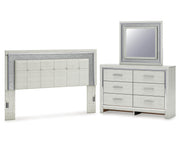Zyniden King Upholstered Panel Headboard, Dresser and Mirror