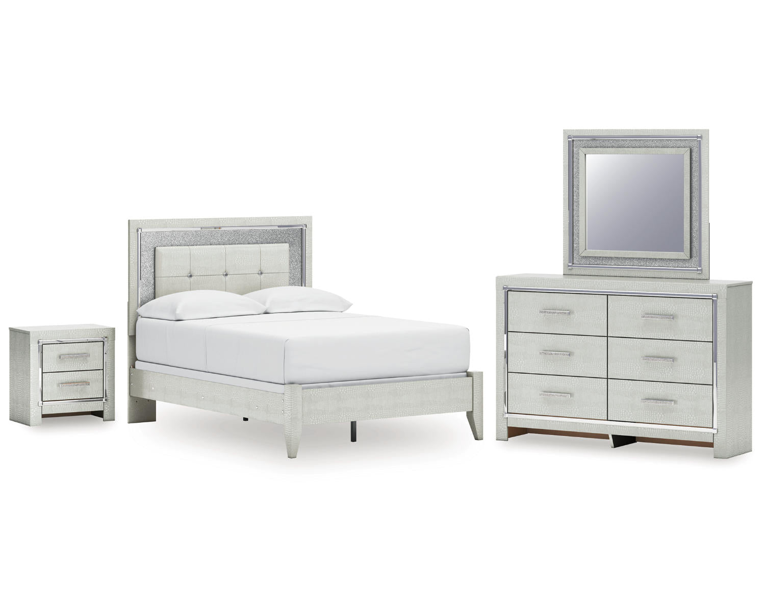 Zyniden Full Panel Bed, Dresser, Mirror and Nightstand