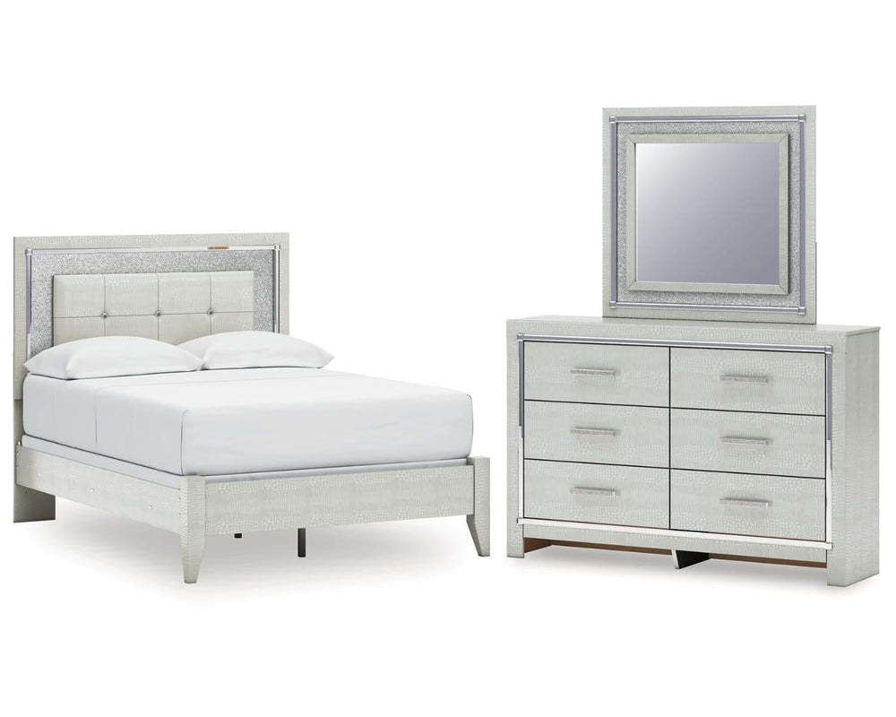 Cama con paneles tapizados, tocador y espejo Zyniden