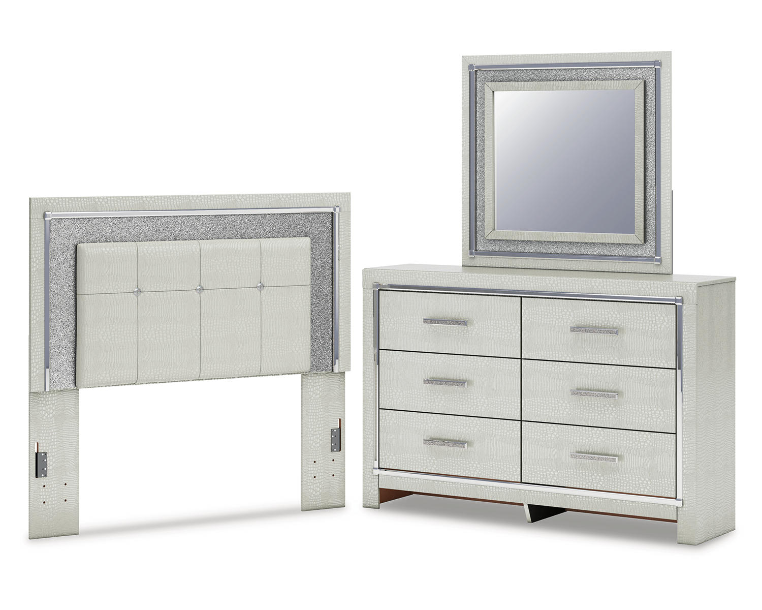 Zyniden Full Upholstered Panel Headboard, Dresser and Mirror