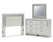 Zyniden Full Upholstered Panel Headboard, Dresser and Mirror