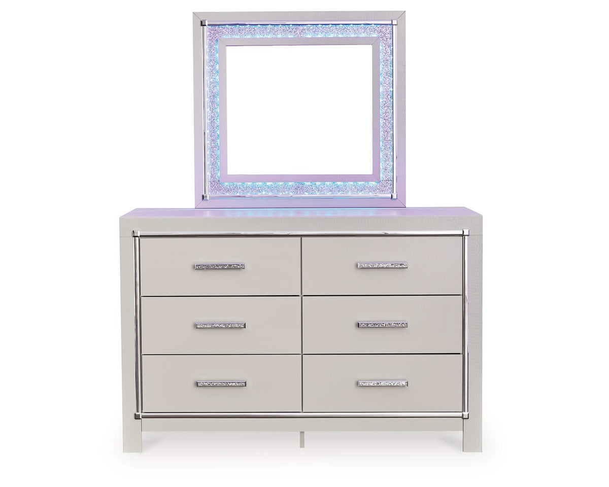 Cama King tapizada con paneles, tocador, espejo y mesita de noche Zyniden