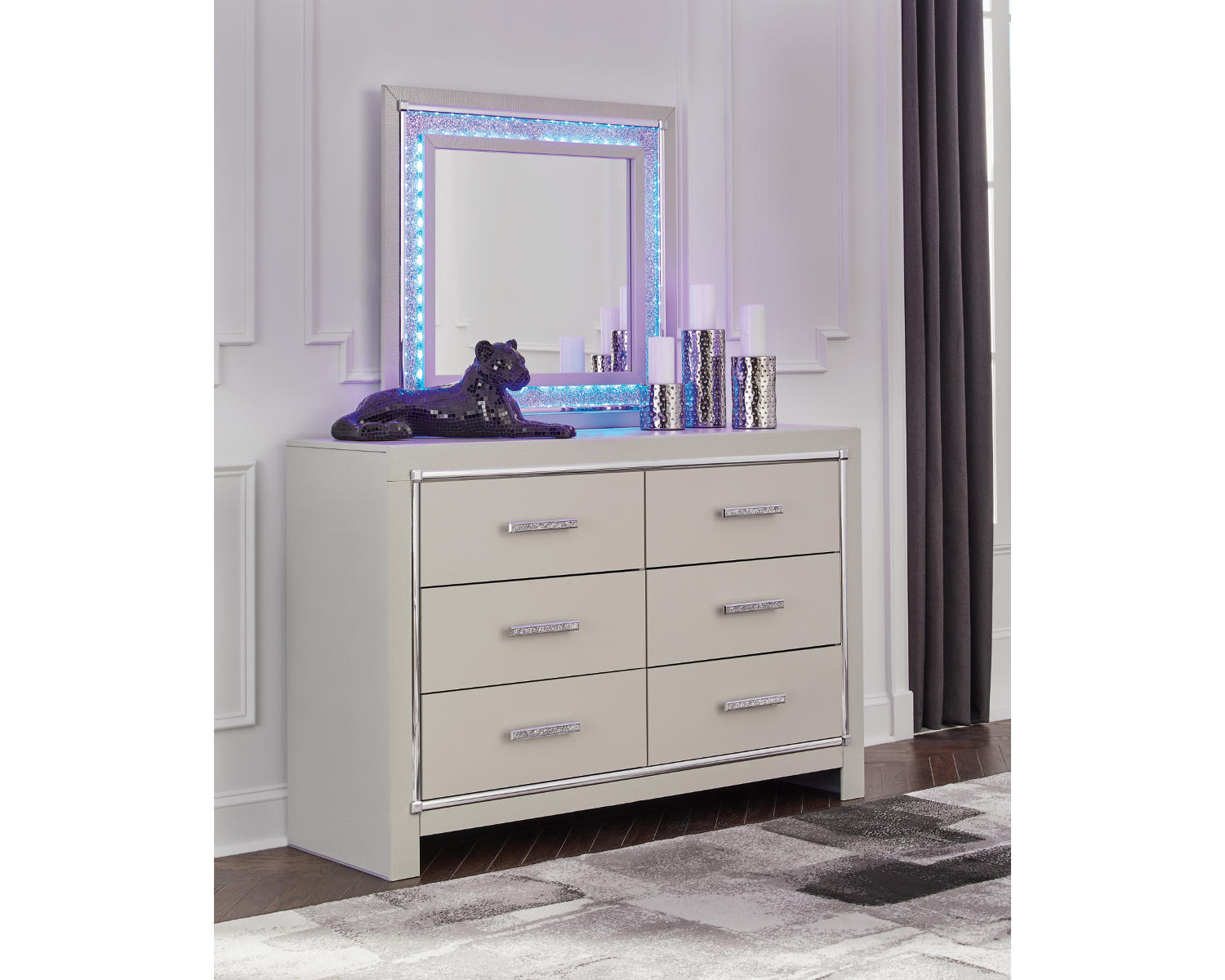 Zyniden Full Upholstered Panel Bed, Dresser, Mirror and 2 Nightstands