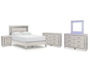 Zyniden Queen Upholstered Panel Bed, 2 Dressers, Mirror and Nightstand