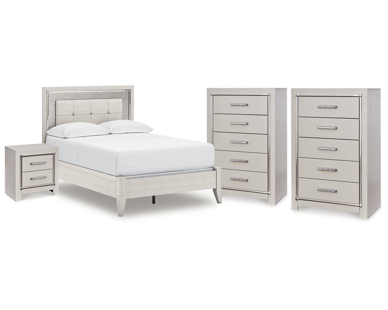 Zyniden Full Panel Bed, 2 Chests and Nightstand