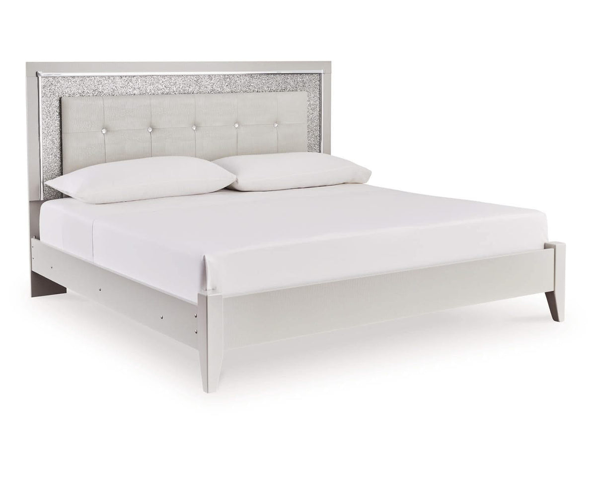 Cama King tapizada con paneles, tocador, espejo y mesita de noche Zyniden