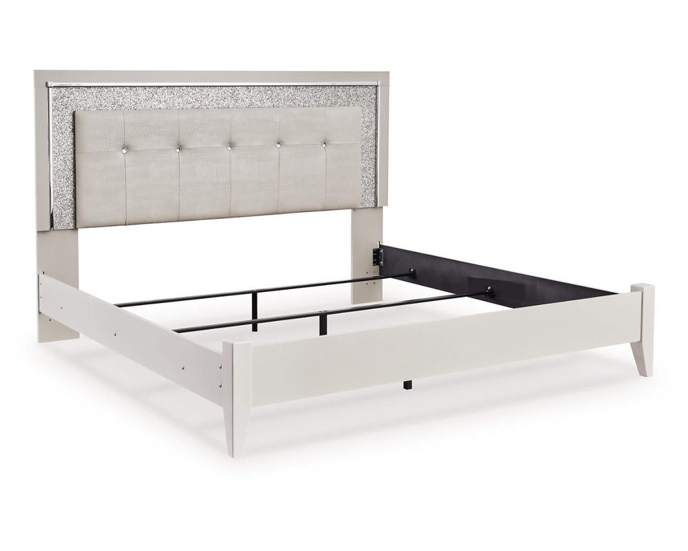 Cama King tapizada con paneles, tocador, espejo y mesita de noche Zyniden