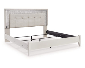 Cama King tapizada con paneles, tocador, espejo y mesita de noche Zyniden