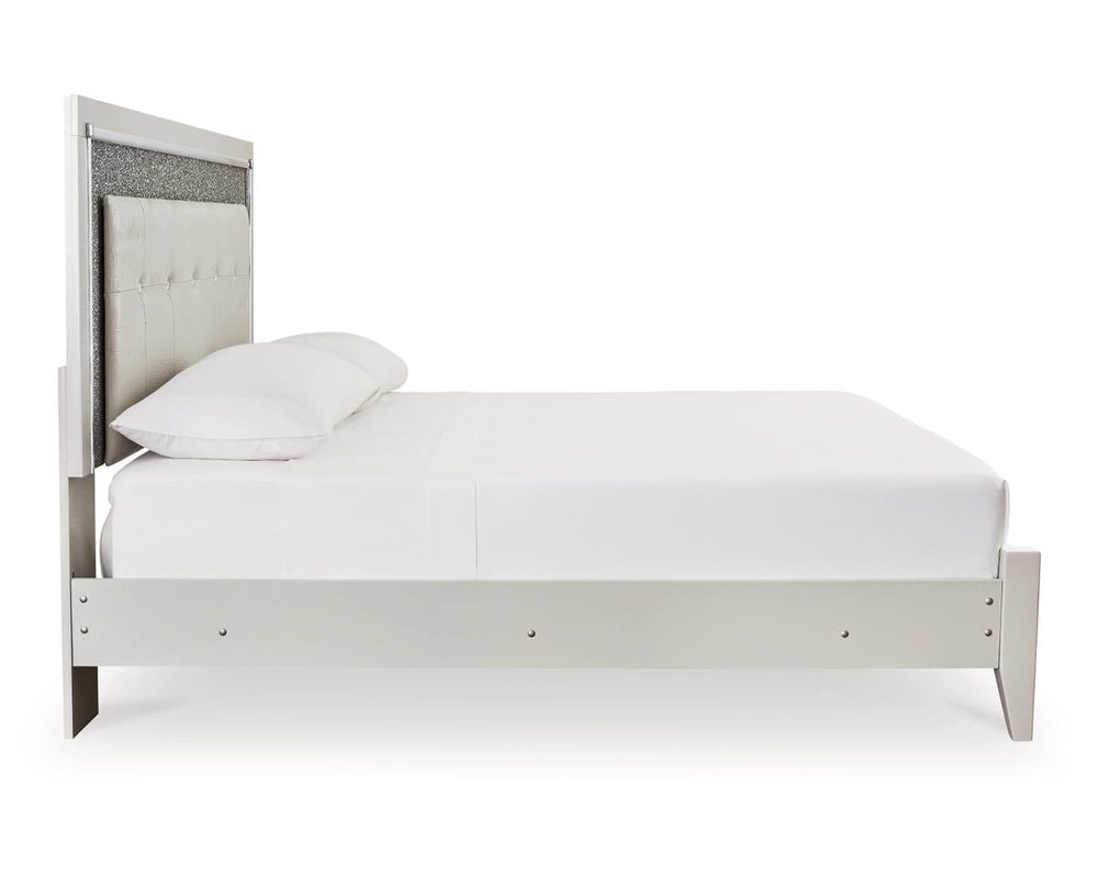 Cama King tapizada con paneles, tocador, espejo y mesita de noche Zyniden