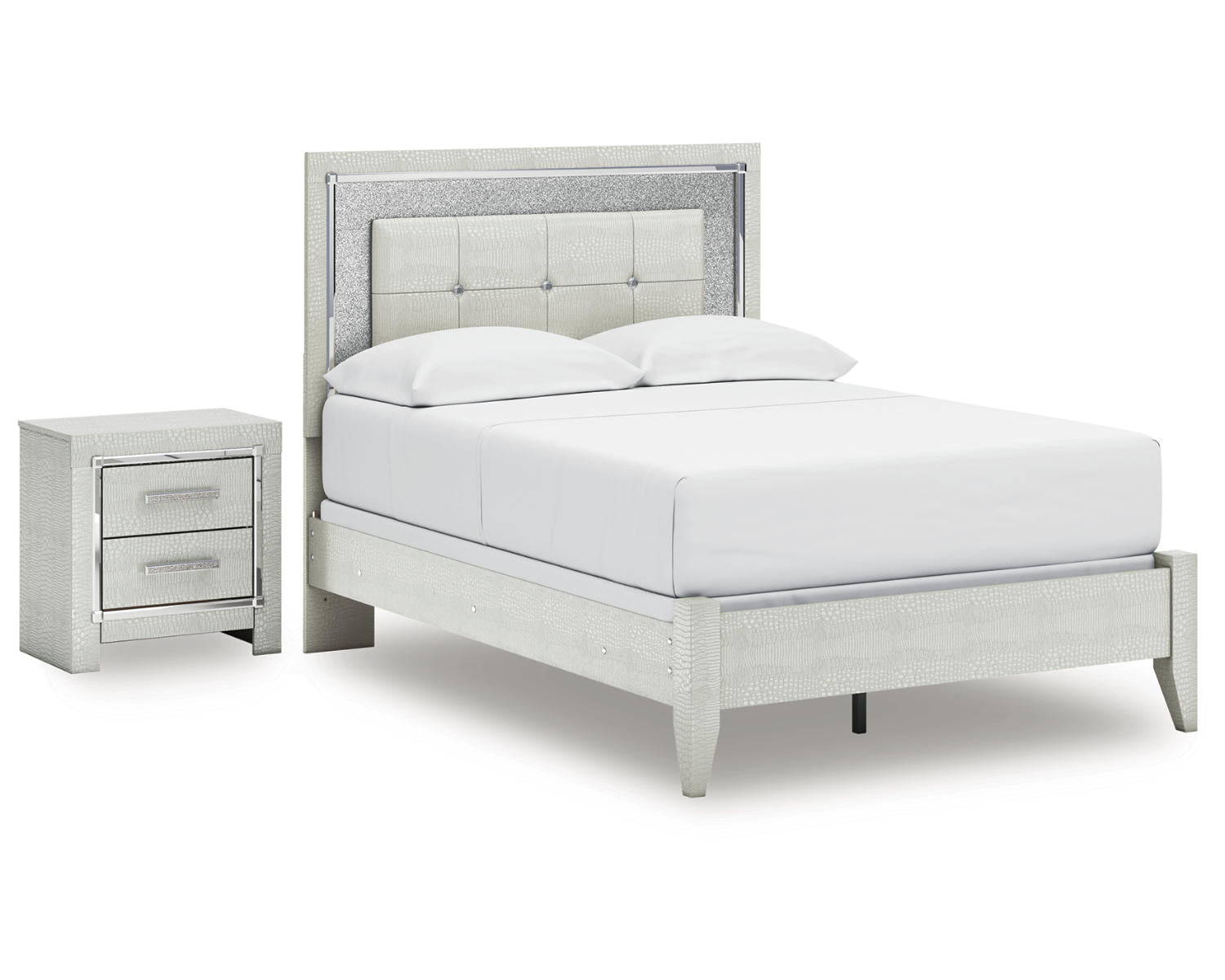 Zyniden Full Upholstered Panel Bed and Nightstand