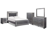 Cama completa Lodanna con tocador, espejo, cómoda y mesita de noche