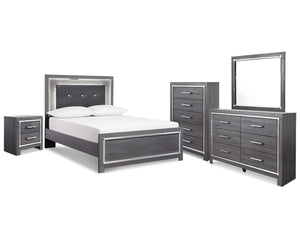 Cama completa Lodanna con tocador, espejo, cómoda y mesita de noche