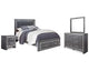 Lodanna Queen Upholstered Panel Storage Bed, Dresser, Mirror, and Nightstand