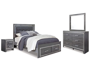 Lodanna Queen Panel Storage Bed with Mirrored Dresser and Nightstand