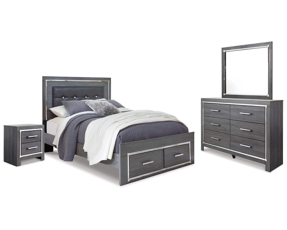 Lodanna Queen Panel Storage Bed with Mirrored Dresser and Nightstand