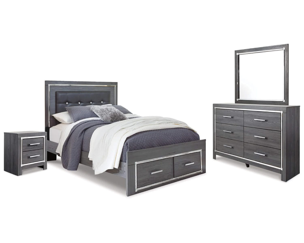 Lodanna Queen Panel Storage Bed with Mirrored Dresser and Nightstand