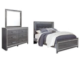 Cama Queen Lodanna con paneles, cómoda y espejo