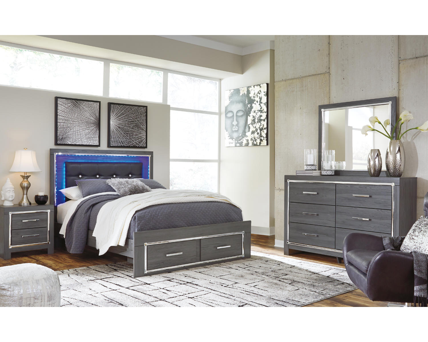 Lodanna Queen Storage Bed, Chest and Nightstand