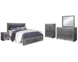 Lodanna King Upholstered Storage Bed, Dresser, Mirror, Chest and Nightstand