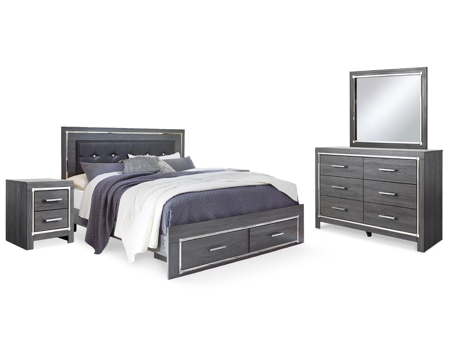 Lodanna King Storage Bed, Dresser, Mirror and 2 Nightstands