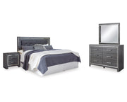 Lodanna King Upholstered Panel Headboard, Dresser, Mirror, and Nightstand