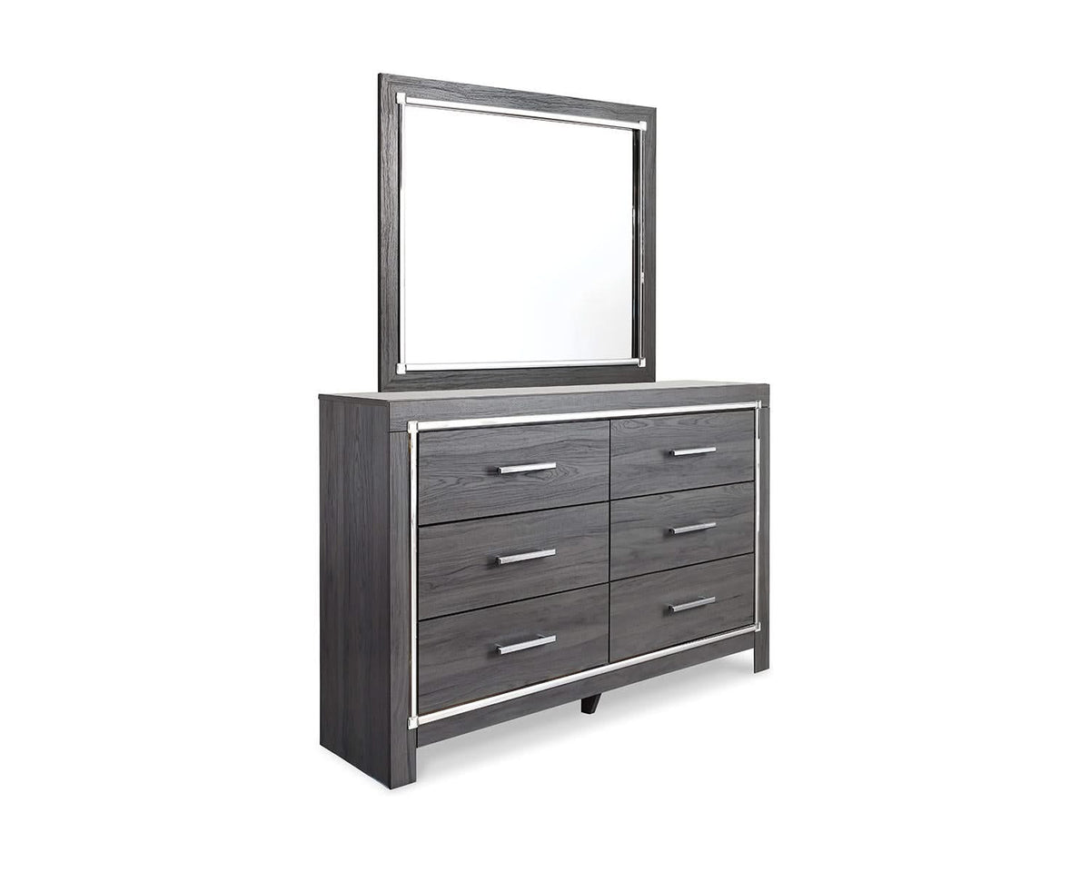 Lodanna Queen Upholstered Panel Storage Bed, Dresser, Mirror, and Nightstand