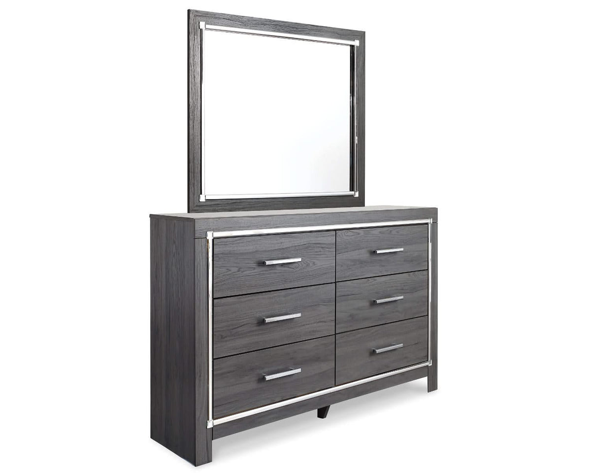 Lodanna King Upholstered Panel Bed, Dresser, Mirror and Nightstand